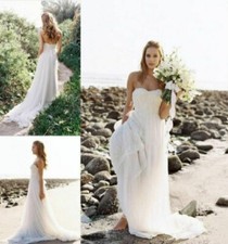Boho Sweetheart Lace Chiffon Beach Wedding Dress Bridal Gowns Size 2 4 6 8 10 12