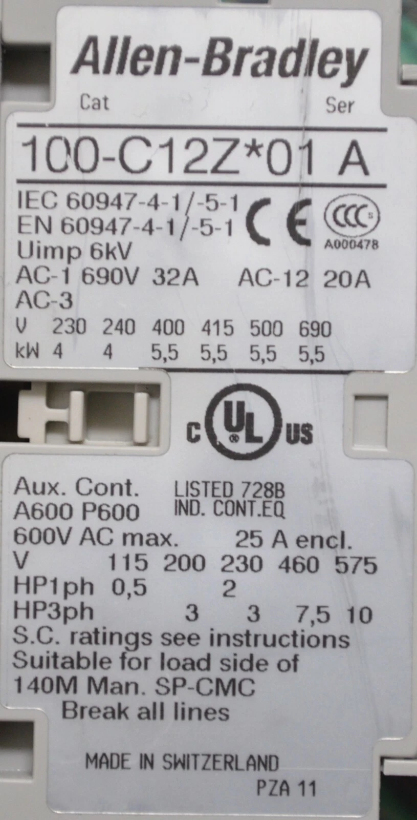 Allen Bradley 100-C12ZZJ0 24VDC Coil 100-C12*10 Tested Good W/100S-F - thumbnail 2