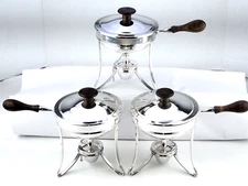 PM ITALY VINTAGE SILVER CHAFING FLAMBE PAN LID BURNER STERNO 3 pc. SET  RARE !