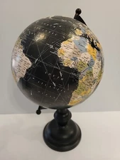 Table Top World Globe Black Decorative Desk Decor Tabletop 14” Bronze Metal Base