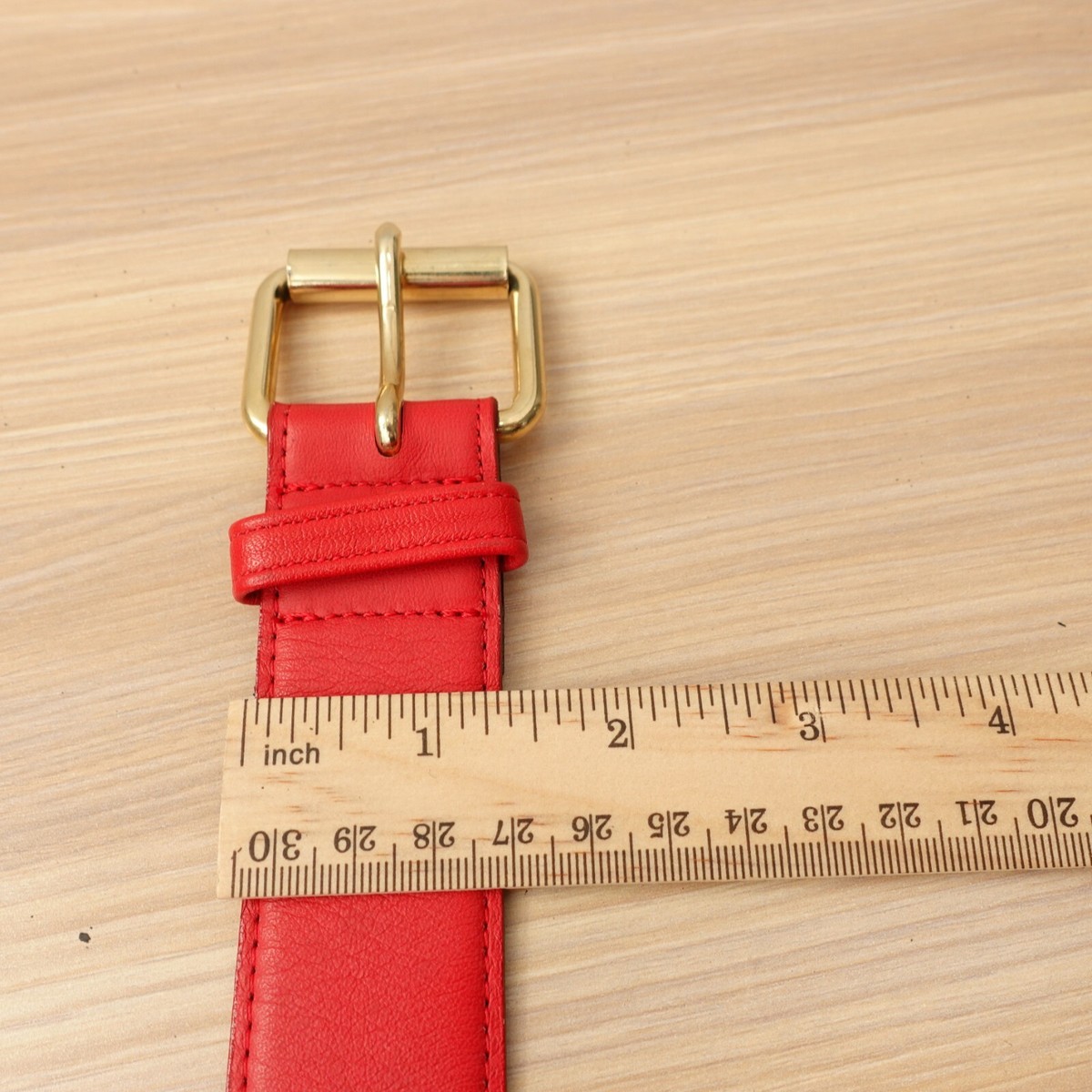 MOSCHINO Belt XS Logo Gold Red Leather Italian Luxury