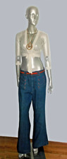 VTG Contrast Stitch Wide Leg Bell Bottom Pockets Hippie Boho Denim Jeans Pants