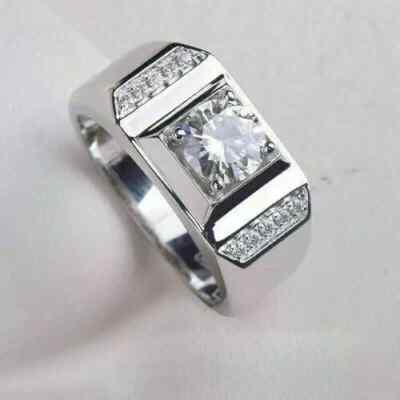 Lab-Created Diamond 3CT Round Cut Men's Engagement Ring 14K White Gold Plated