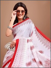 White Chiffon Printed Saree Party Wear Indian Pakistani Designer Sari