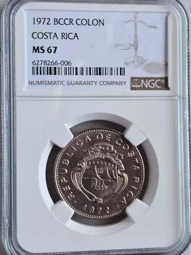 Costa Rica 1 Colon 1972 BCCR NGC MS 67