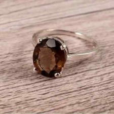 Natural Smoky Quartz Stone 12x10mm Gemstone 925 Sterling Silver Handmade Ring'