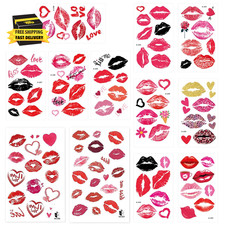 Lip Temporary Tattoo Adult Kids,Red Heart Kiss Lip Fake Tattoos,Valentines Day P