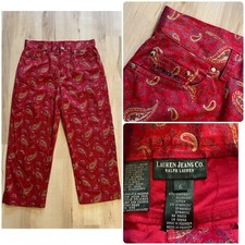 Vintage Ralph Lauren Lauren Jean Company Crop Pants Size 6 Red Paisley Preppy