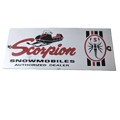 Vintage Scorpion Snowmobiles Sign - Sales Winter Sled Porcelain Gas Pump Sign