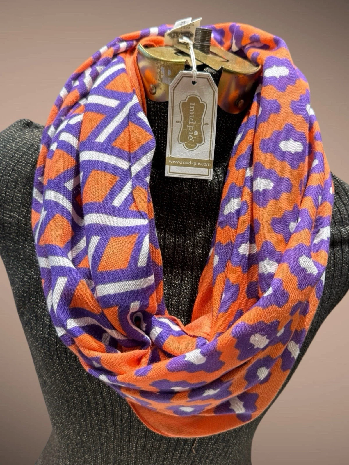Mudpie Infinity Scarf Geometric Design Purple Orange Game Day New With Tags