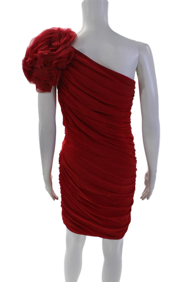 Vestido ajustado Tadashi Shoji para mujer texturizado manga una flor acanalada rojo talla 06 Foto 3 de 4