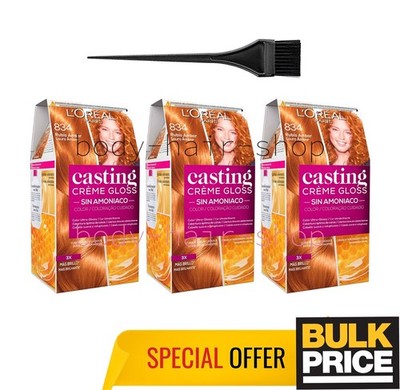 L'Oreal Casting Creme 834 Golden Caramel Natural Shine Glossy Haarfarbe 3er Pack