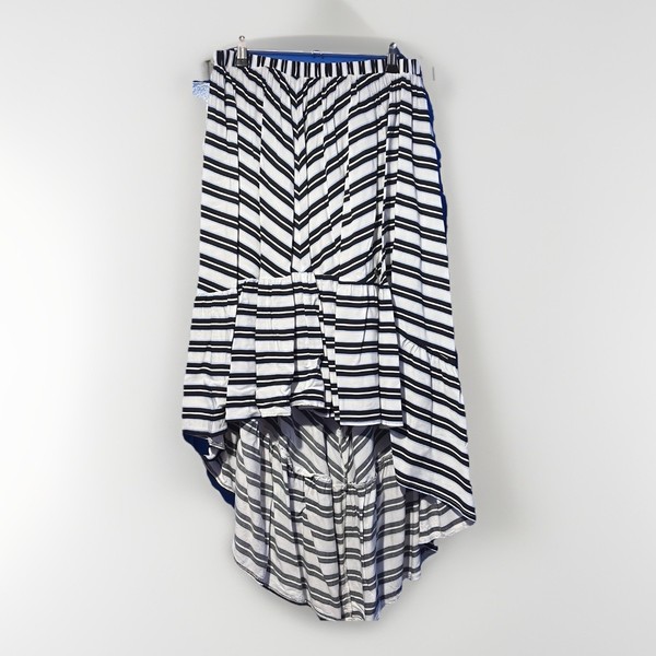 Ghanda High Low Circle Striped Skirt Blue Black White Size Large Summer Beach