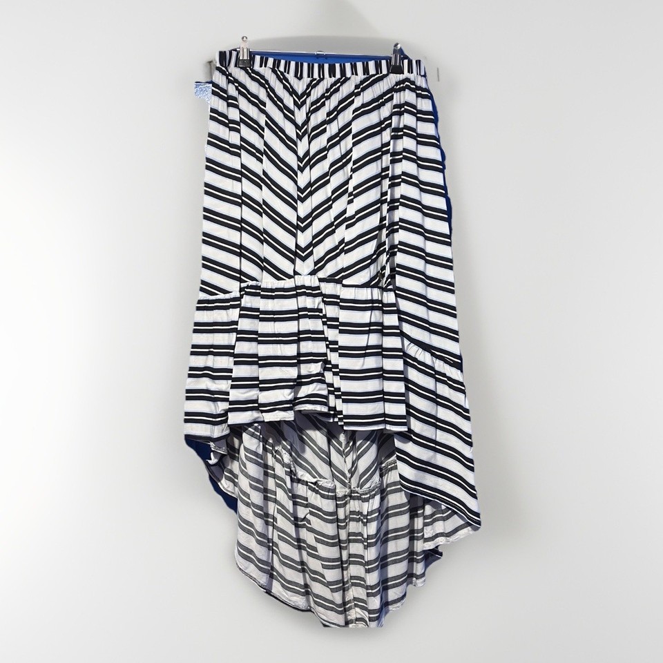 Ghanda High Low Circle Striped Skirt Blue Black White Size Large Summer Beach
