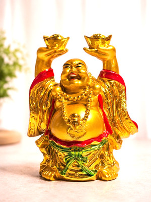 Feng Shui Buddha Statue Goldener Lachender Buddha Glücksbringer dekorativ 16 cm
