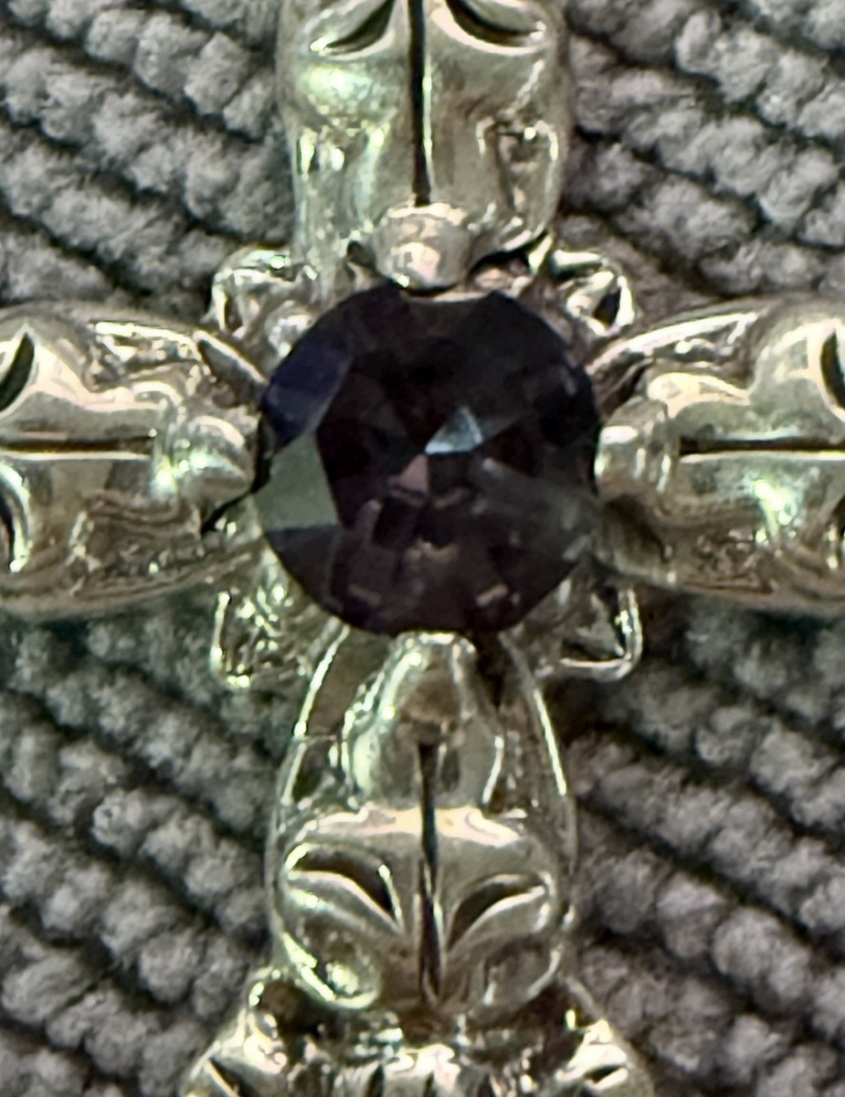 ⁠Taxco Sterling Silver Amethyst Cross Pendant 925 VRC Ornate Fleur De Lis 10.16g View 4