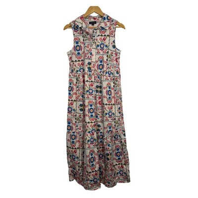 Boho Floral Rachel Zoe Womens Small Sleeveless Tiered Midi Dress White Multi