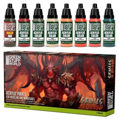 Green Stuff World GSW12064 - Paint Set - Skulls & Blood (8 pcs) - Neu