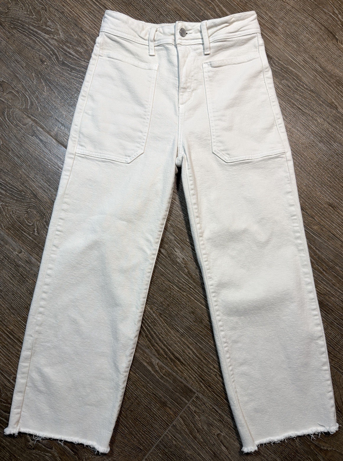 Just Black Denim The Nautical Wide-Leg Raw Hem Jeans Womens Size 27 Off-White