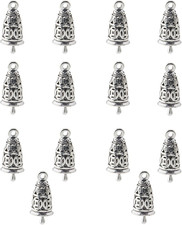 14Pcs Tibetan Style Bell Charms Silver Small Jingle Bells for Crafting, Mini W