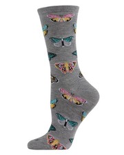 MeMoi Butterfly Rayon Blend Crew Socks Medium Gray 9-11, Heather