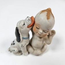 Figurine Kewpie Baby Puppy Dalmation Dog Licking Face Vintage Kitsch porcelain