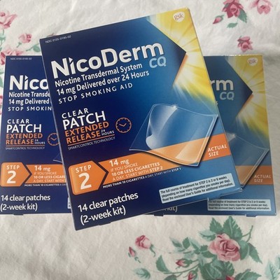 3~NicoDerm CQ Nicotine Patch Step 2 14mg 14 CLEAR PATCHES Sealed 3/28