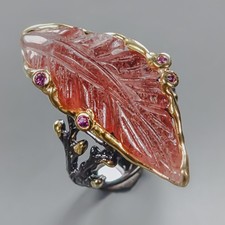 GEM 25 ct+ Natural Strawberry Quartz Ring 925 Sterling Silver Size 7.5 /R437680