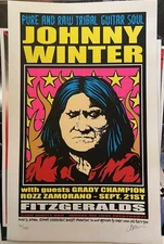 Jermaine Rogers Johnny Winter Concert Poster Houston 2000 Signed Numbered Ed