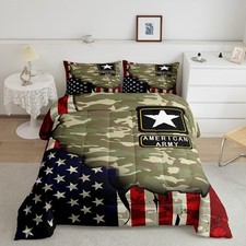 American Flag Camo Comforter Set Full Size Kids 4th of July Patriotic Camoufl...