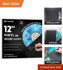 12-Inch Blank LP Vinyl Record Jackets - Heavyweight Black Cardstock, 10pcs