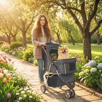 PawHut Pet Stroller Pushchair Carrier for Cat Puppy with 3 Wheels Dark Grey