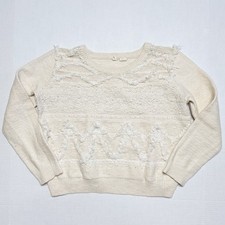 Anthropologie Moth Textured Fringe Sweater Womens Large Ivory