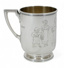 Antique Victorian 1881 Sterling Silver Christening Mug Tankard Bright Cut 250ml