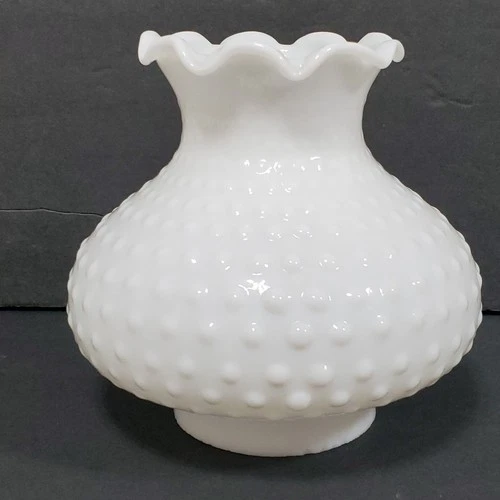 Vintage  White Milk Glass Hobnail Lamp Shade Ruffled Edge 5.5 Inch Tall