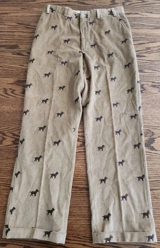 Vtg Orvis Pants Mens 38x32 (36x32) Tan Corduroy Dog Embroidered Cuffed USA Made image 4
