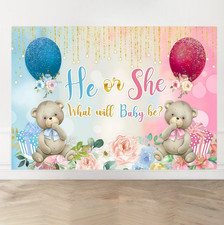 Bear Gender Reveal Backdrop Baby Shower Decoration Background Birthday Photo