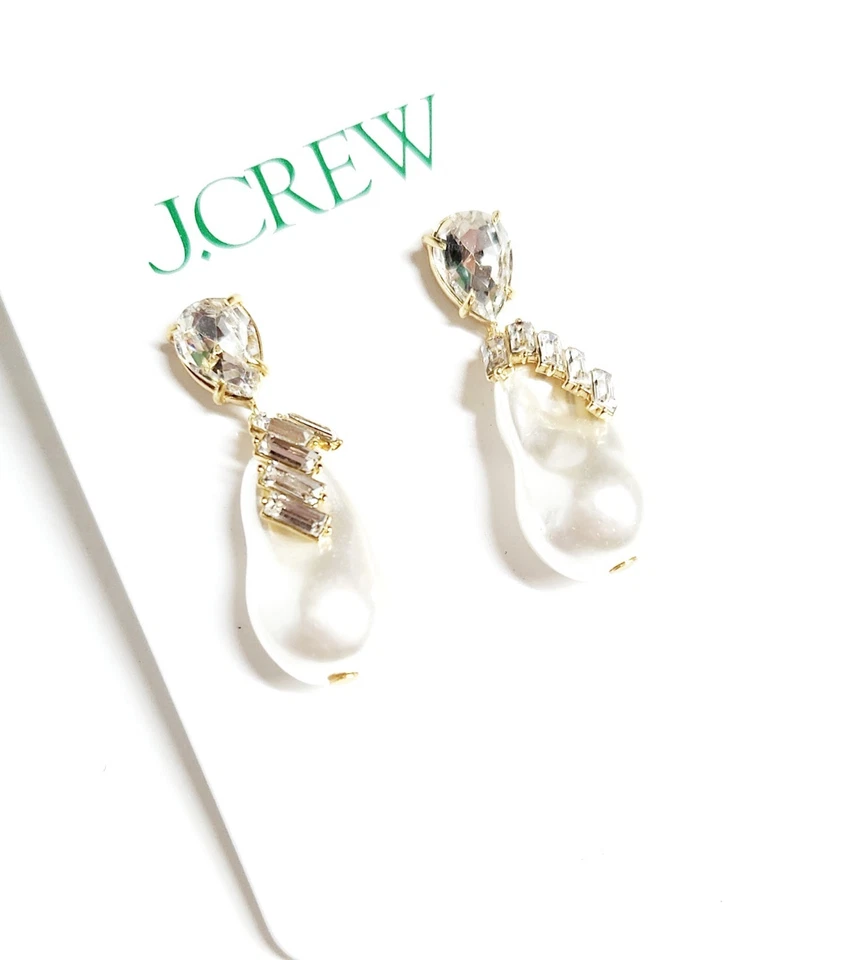 Pendientes colgantes de perlas y cristal J.Crew perlas circonitas cúbicas CG717 nuevos con etiquetas Foto 4 de 4