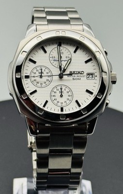 Mens Seiko Chronograph Silver Tone Date Silver Dial Analog Watch V657-9010 H6