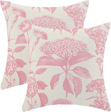 Vintage Pink Floral Pillow Covers 18 x 18 Inch Set of 2 Boho Hydrangea Flowers T