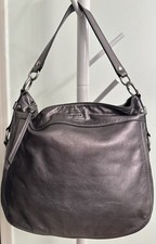 Coach Zoe Hobo Shoulder Bag Metallic Gray Large Purse Silver Hardware EUC