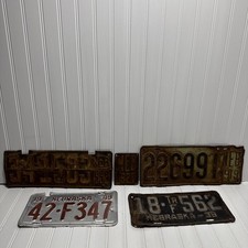 5 Vintage Nebraska License Plate Lot 1920-1949 Man Cave Garage*