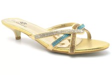 NEW LADIES WOMENS DIAMANTE MULE PARTY EVENING SANDALS KITTEN HEEL SIZE 3-9 H-8