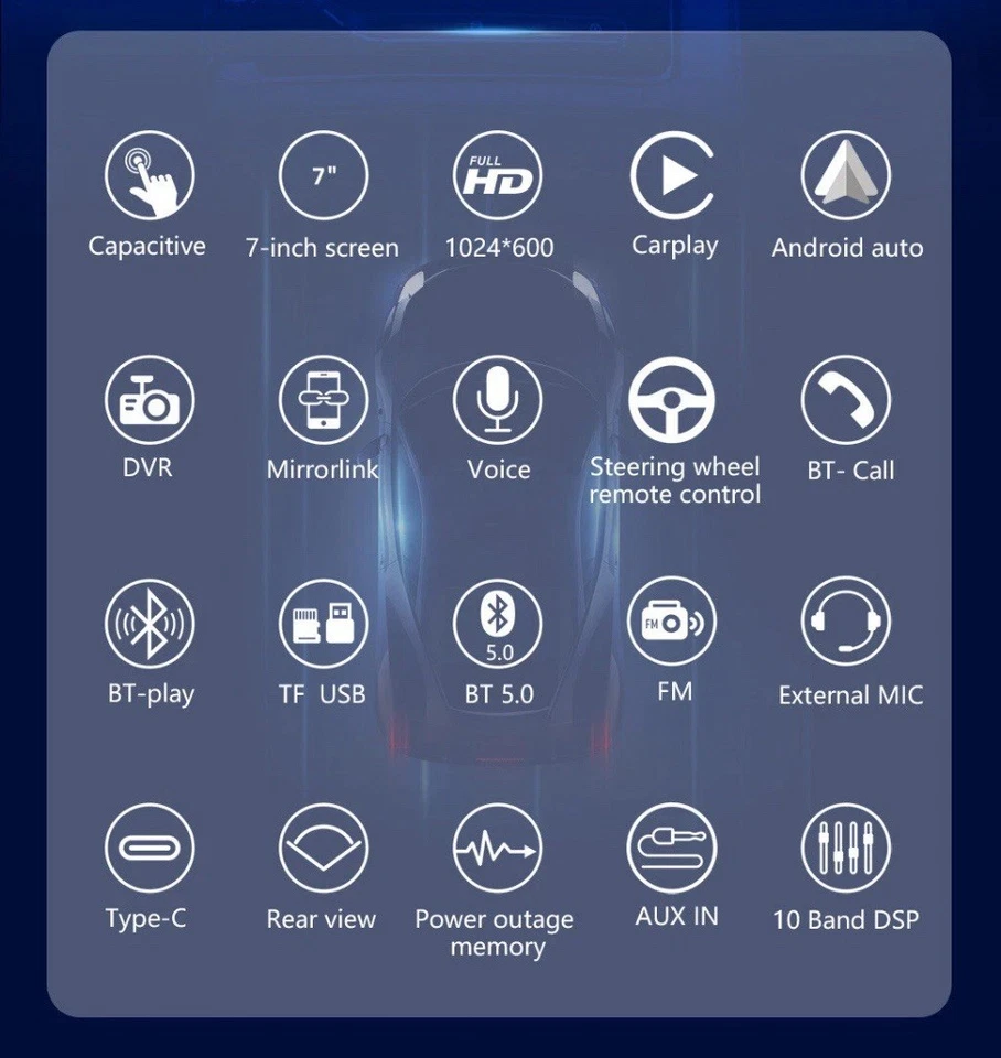 7" Car Stereo HD Radio Wireless Apple Carplay Android Auto Double 2 DIN + Camera - Image 4 of 4