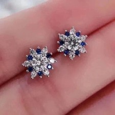 Real Moissanite 3.5CT Round Cut Women Flower Halo Earrings 14K White Gold Plated