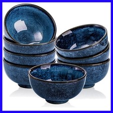 Classic Dark Blue Ceramic Bowl Set - 8 Durable 10 oz Bowls for Every Occasion