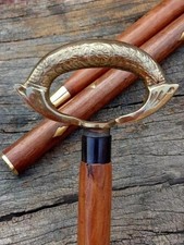 Antique Victorian Wooden Walking Stick Cane with Brass Handle Vintage Gift Col