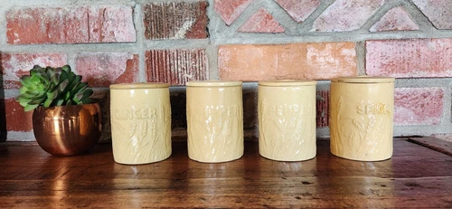 Rare Antique Hull Pottery Wheat Canister Set w/ Lids – Set of 4 – Early Diamond