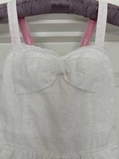 Cherokee Girls White Eyelet Smocked Fit  Flare Dress Bow Ruffle S 6X