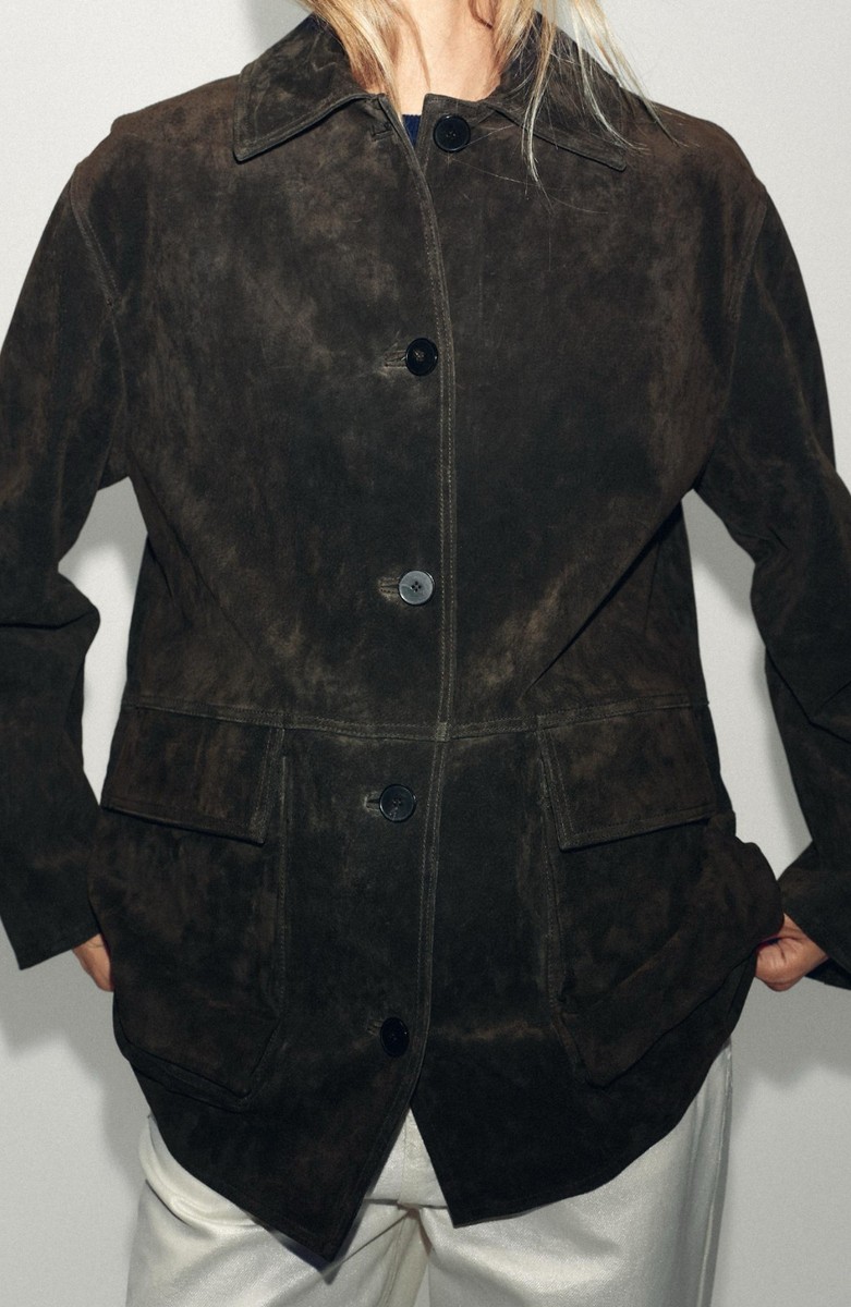 archive zara western jacket suède black ZARA 100% SUEDE LEATHER JACKET DARK KHAKI NEW FW25/26 SIZES XS-XL